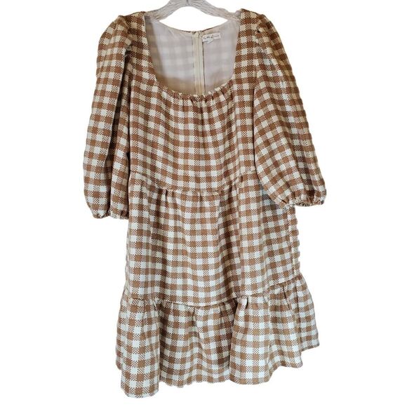 by the River Dresses & Skirts - by the River Women's Dress Large Brown White Tiered Gingham Plaid